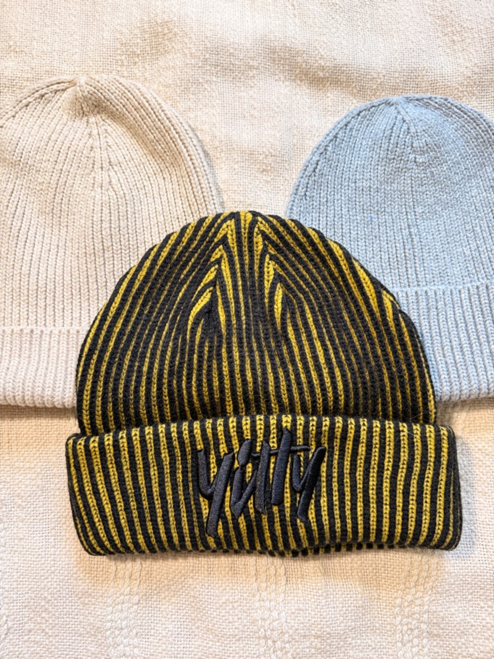 3 Beanie Hat Bundle; Grey, Cream, Green? And Black;  Yitty & Old Navy